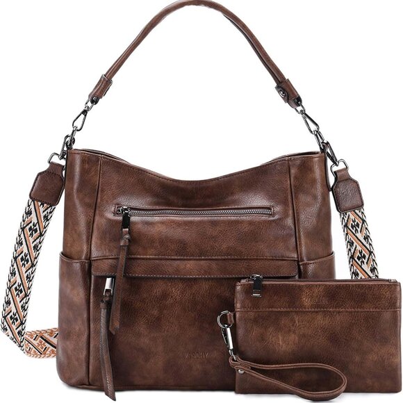 Hobo Bag for Women, Medium Vegan Leather Shoulder Purse Handbag Wallet Set Tote